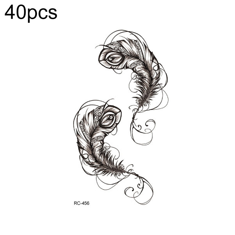 Black feather line-art temporary tattoo sticker, RC-456