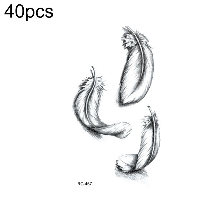 Three black feather temporary tattoo stickers, RC-457 design
