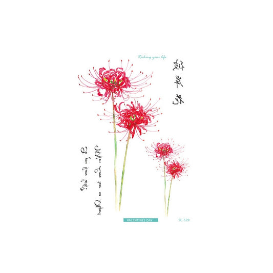 Waterproof flower arm tattoo sticker set with red dandelion blooms and stems (SC-529)