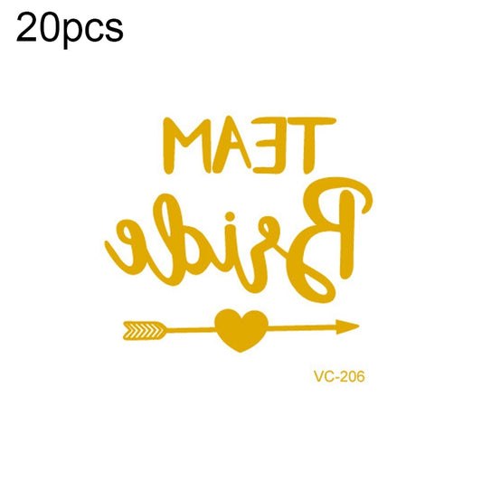 Waterproof bridal tattoo sticker set: gold mirrored text with heart and arrows
