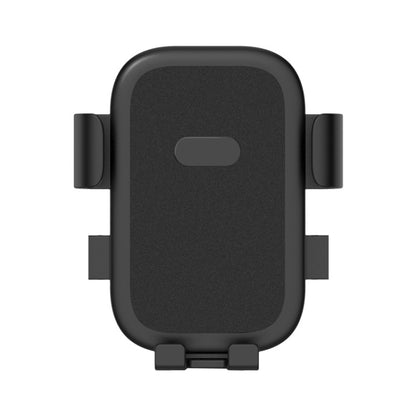 Black metal phone holder for rearview mirror mount, with clamp arms and cradle