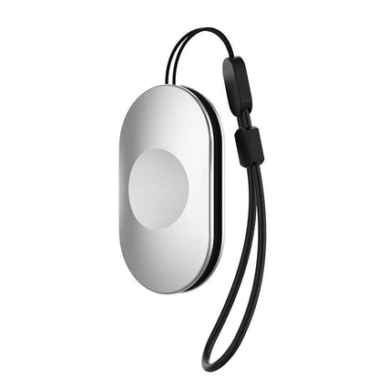 Portable metal rain scraper, silver oval body with loop strap handle