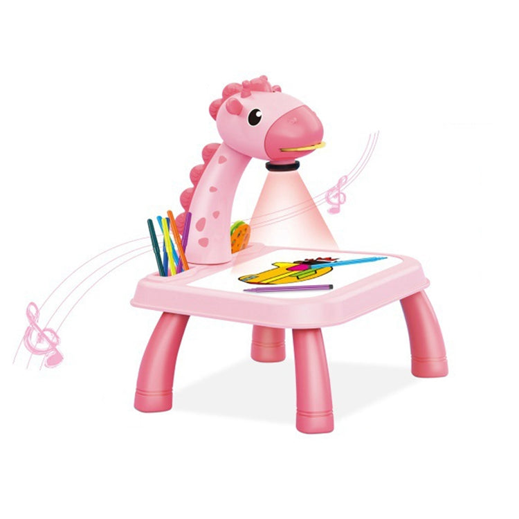 Pink dinosaur kids projection painting table with pencil holder and drawing activity pad
