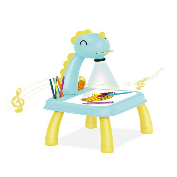 Light blue dinosaur kids projection painting table with pencil holder and drawing activity pad