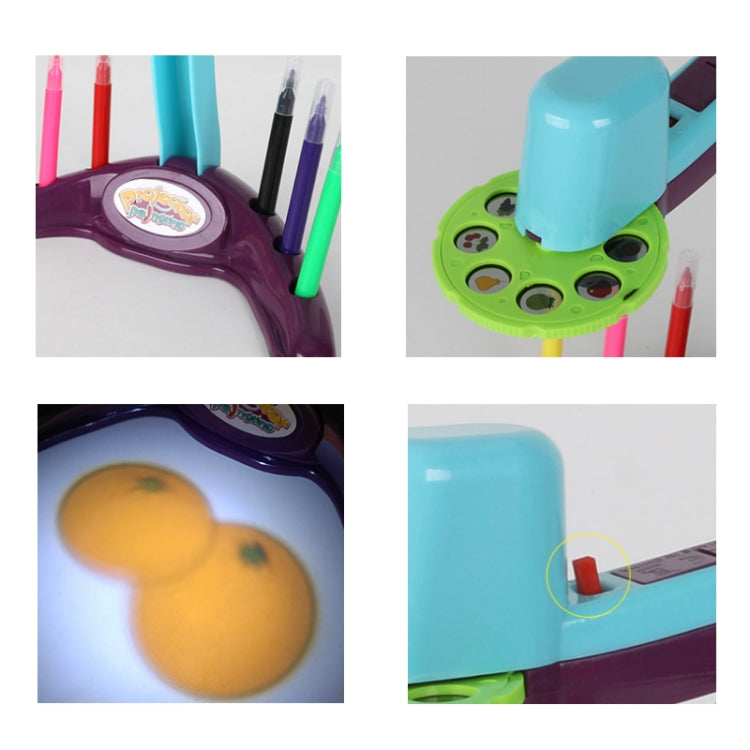 Purple base drawing projection lamp with pen holders and lion slide