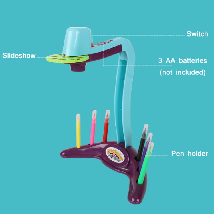 Turquoise drawing projection lamp with pen holder and circular lens panel