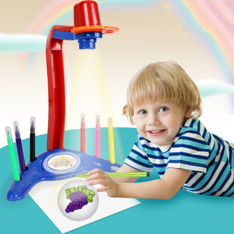 Red and blue drawing projection lamp with grape slide and colored pen tips
