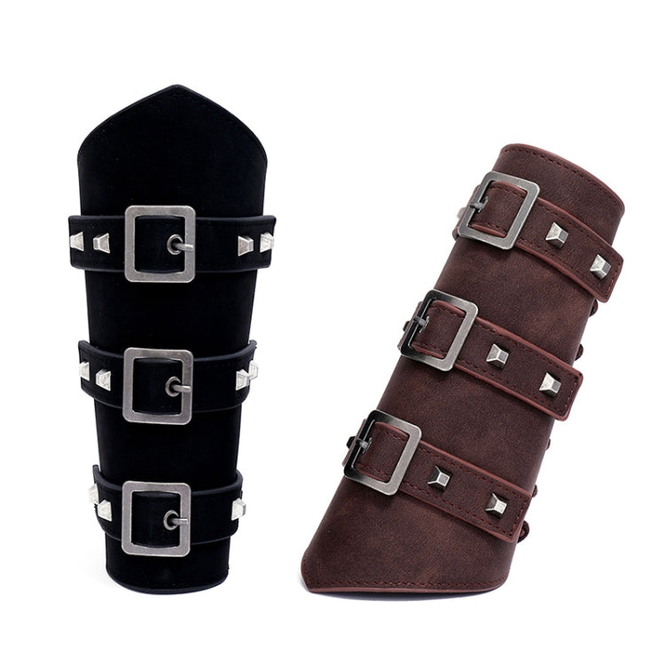 P01994 Men Leather Bracer Personality Punk Riding Arm Guard, Geometry Rivet