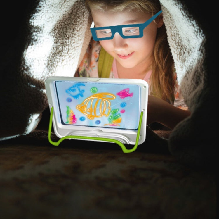 Blue-bordered luminous 3D kids drawing board with ocean-style artwork displayed.