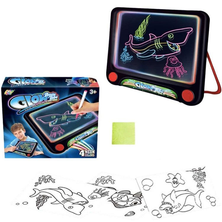 3D luminous drawing board with neon ocean fish and jellyfish illustration, red base knobs