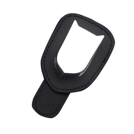 Black leather sun visor glasses clip holder with teardrop frame