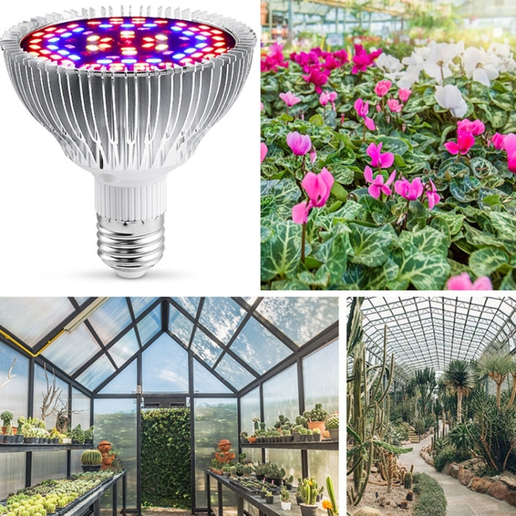 LED plant growth lamp bulb with glowing full-spectrum LED array and ribbed heat sink