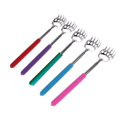 Telescopic bear-claw paw massage scratcher set with stainless heads and red/purple/green handles