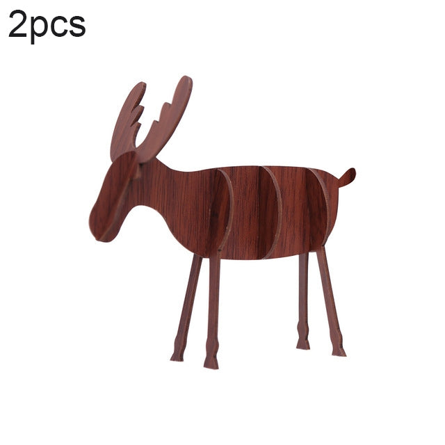 Wooden elk decoration, dark walnut finish, standing desktop cutout with curved antlers