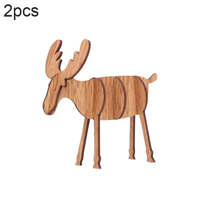 Wooden elk decoration, natural light wood finish, full-body standing cutout