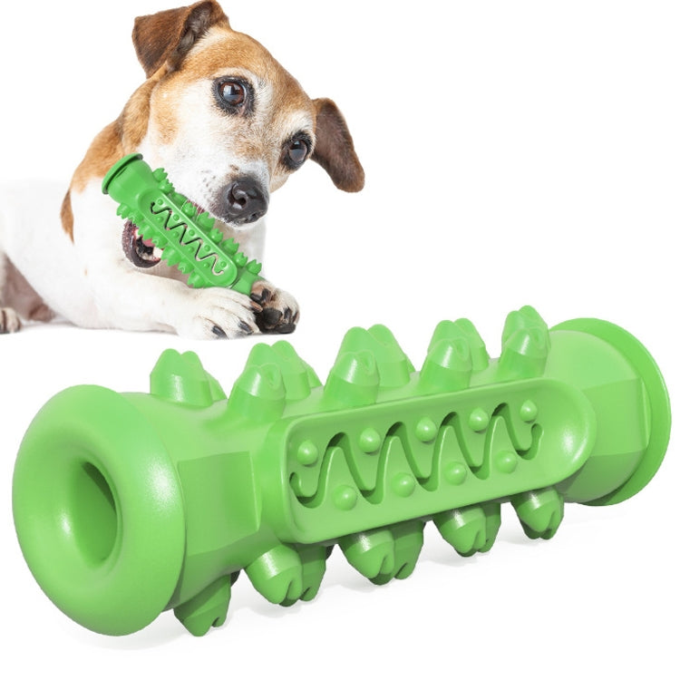 Dog molar stick toothbrush, green chew toy with ridged spikes for dog teeth cleaning