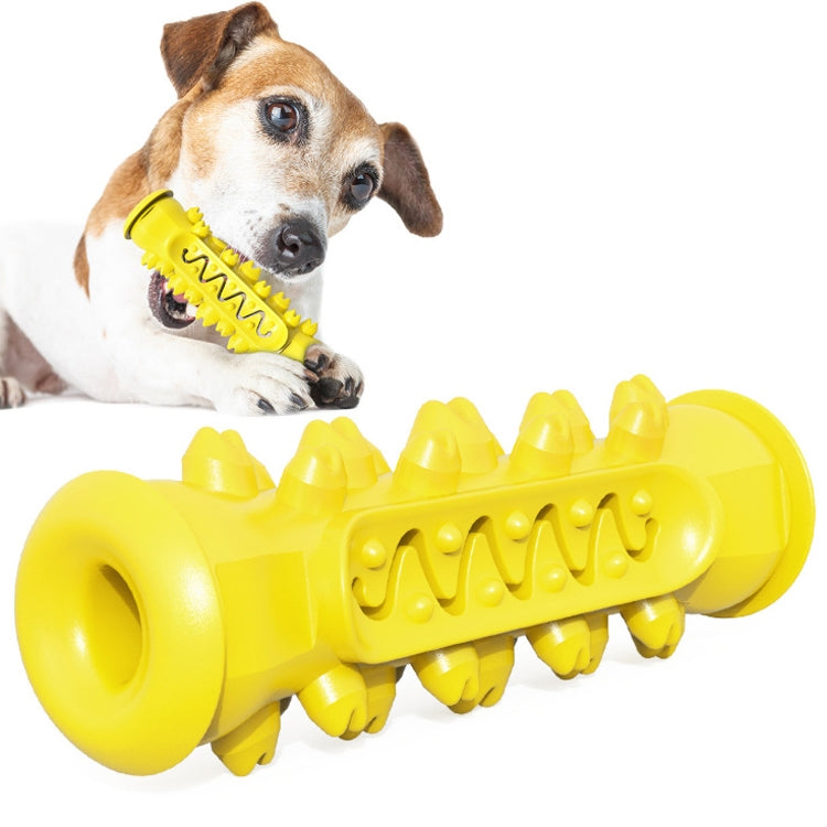 Dog molar stick toothbrush, yellow chew toy with ridged spikes for dog teeth cleaning