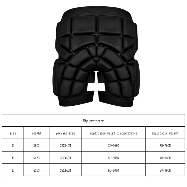 Black padded hip protector with molded panels and raised back padding detail