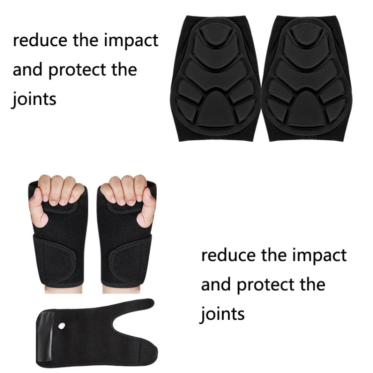 Black protective joint pads with molded caps and wrist strap, set of two