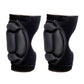 Black knee pads with side molded protectors, textured fabric, and elastic cuffs
