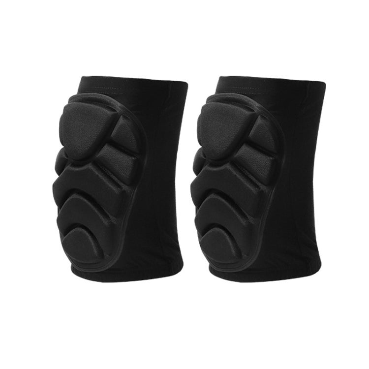 Black protective knee guards with molded shell plates, full pad view