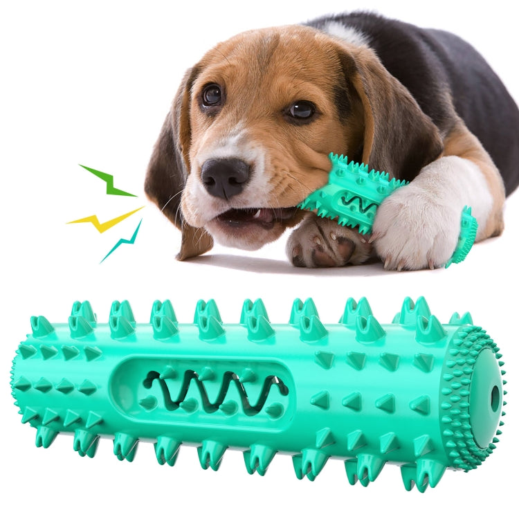 Turquoise spiked dog dental chew toy with small gripper nub on top