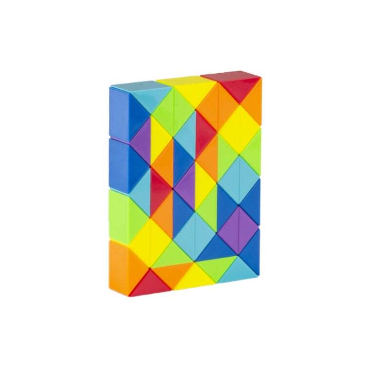Rainbow segment puzzle cube with stacked geometric blocks, solid rainbow color mix