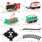 Assorted Christmas train car model parts diagram with locomotive, sleigh, tracks