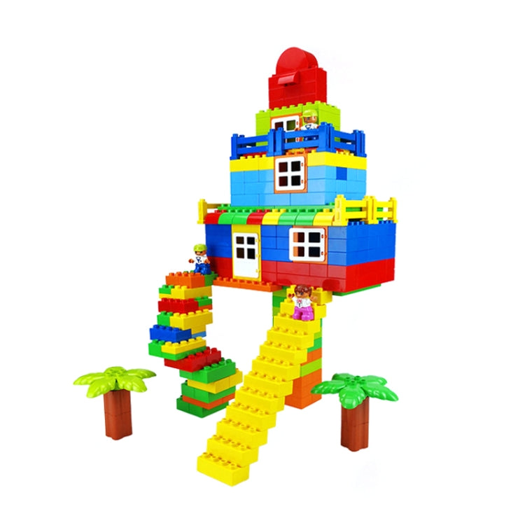 Stacked building block animal-themed house with palm trees and minifigure