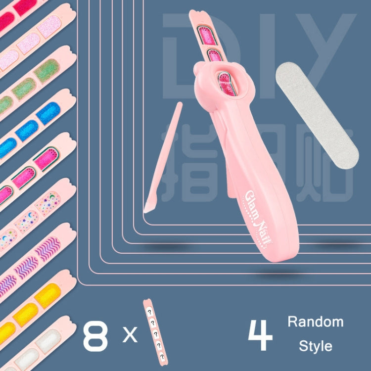 Pink nail sticker machine toy with colorful nail sticker strip designs