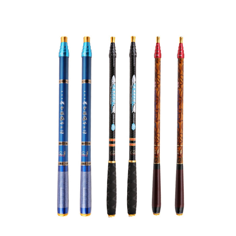 Set of 6 fishing rod sections in blue, black, and brown with gold tips