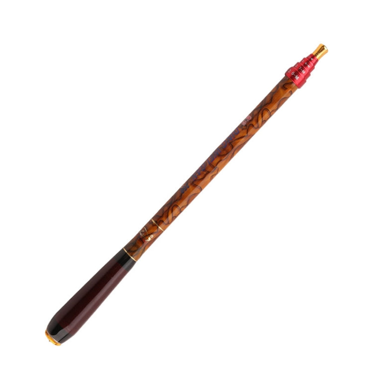 Brown fishing rod section with red connector and black grip end cap