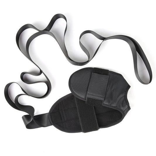 Black foot drop correction stretcher belt with leg straps and padded ankle piece