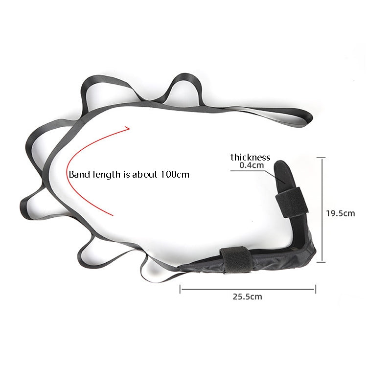 Black foot brace strap set with adjustable padded ankle support, length measurement view