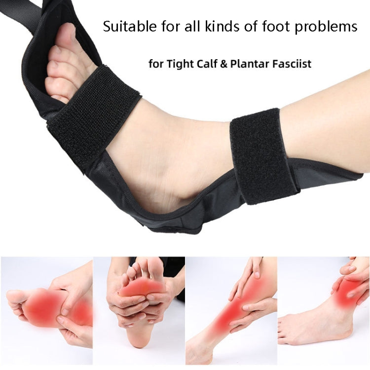 Black foot brace belt worn on ankle and foot with padded cuff and strap support