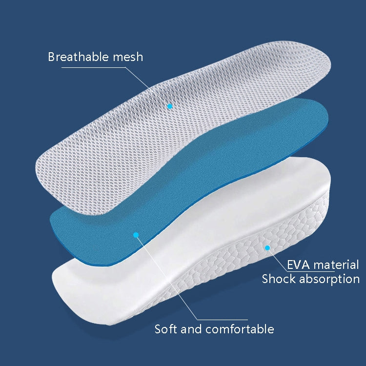 Layered half pad insoles showing breathable mesh top and shock-absorbing cushioning layer