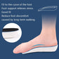 Half pad insole worn on a foot, cushioned support under the arch, white and black