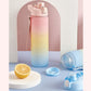 Cherry pink to sky blue gradient sports water bottle with flip lid and wrist strap