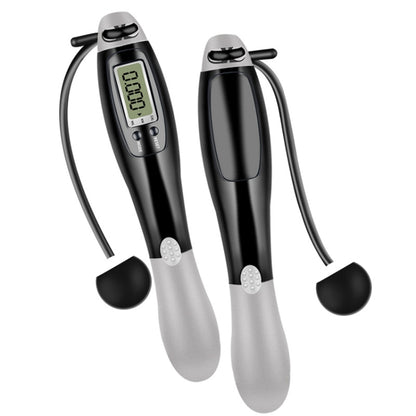 Electronic counting cordless skipping rope set, black and gray handles with LCD display