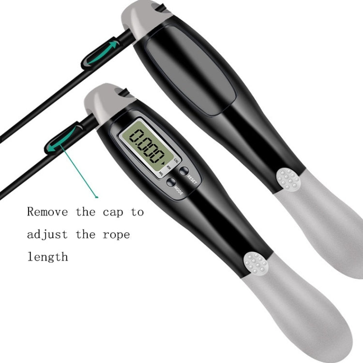 Electronic counting jump rope with gray handles and LCD display, cordless-style