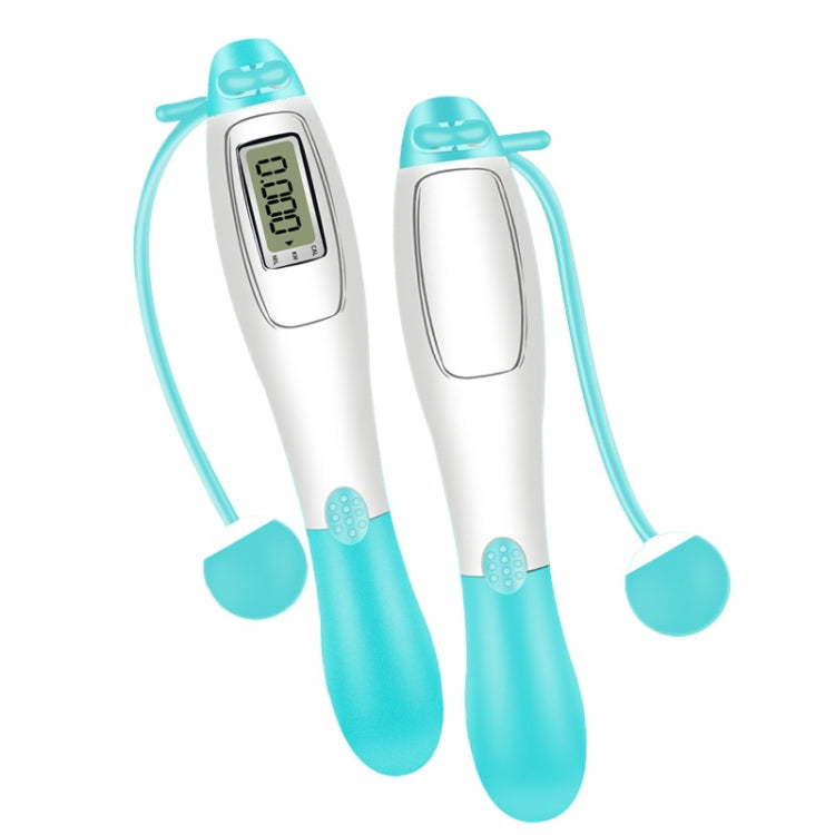 Electronic counting cordless skipping rope set, white and teal handles with LCD display