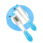 Electronic counting skipping rope with wire, white and blue handles and coiled blue rope