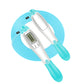 Electronic counting skipping rope with wire, white and teal handles and coiled blue rope