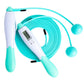 Electronic counting skipping rope with ball ends, white and teal handles with LCD counter