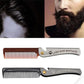 Folding beard styling combs with brown and black handles, fine comb teeth