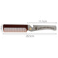 Folding beard styling comb with brown handle and metal blade, 20.5cm length