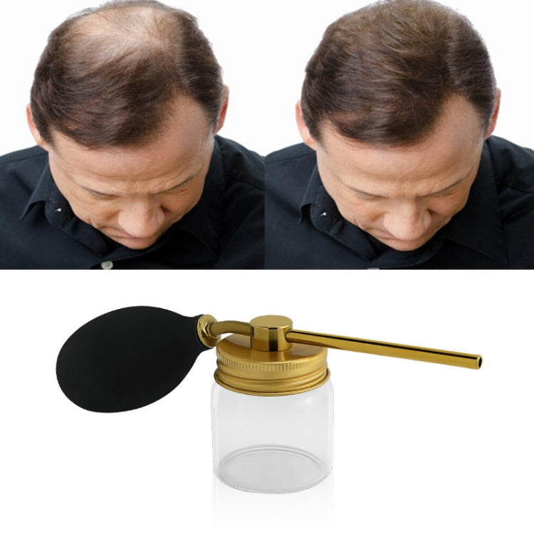 Gold hair fiber spray pump bottle with black silicone nozzle applicator