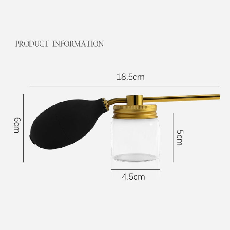 Hair fiber spray applicator bottle with gold nozzle pump and black silicone bulb