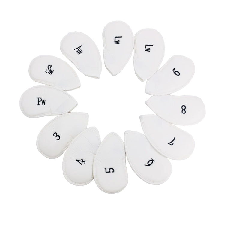 White golf club head cover set with numbered pockets, matching hook-and-loop tops