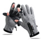 Grey fingerless riding gloves with touchscreen fingertips and padded knuckle design